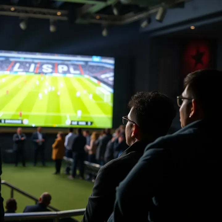 Live Champions League Coverage for Nigerian Viewers Broadcast setup showing live Champions League game on a large screen with fans watching