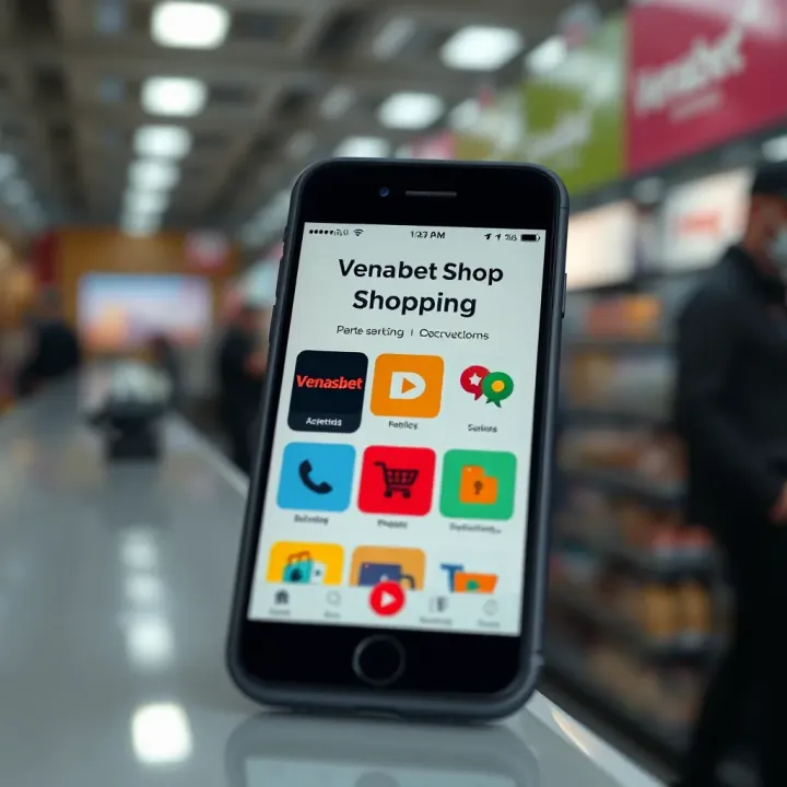 Classic mobile screen showing the shopping section of Venasbet Shop with basic icons and layout
