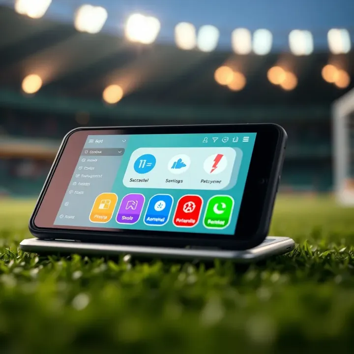 Illustration of a mobile device displaying successful bet management and responsible betting icons