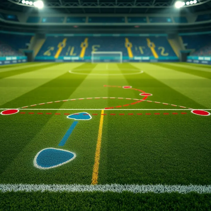 Tactical Analysis for Accurate Football Score Predictions Football pitch with tactical markings predicting match outcomes