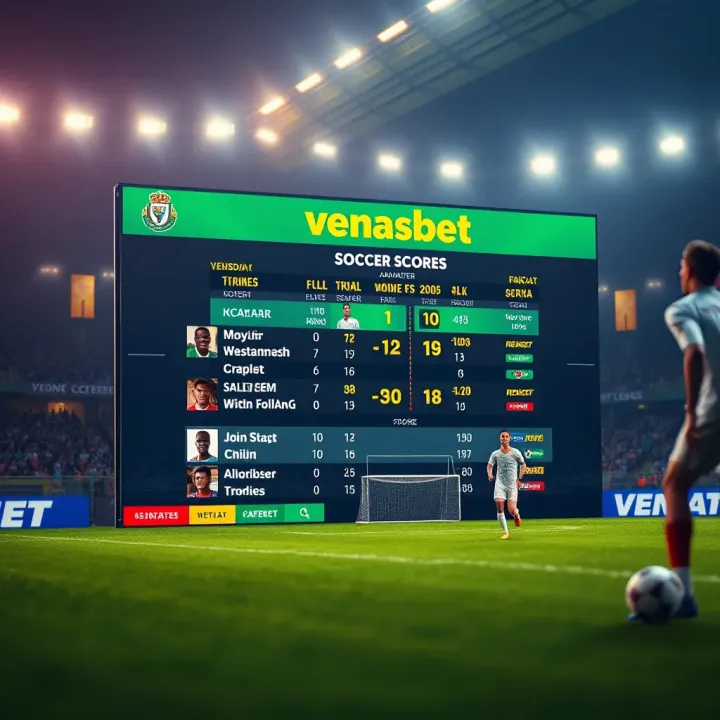 Real-Time Soccer Scores on Venasbet Platform Live soccer match scoreboard displaying current scores and match details on Venasbet platform