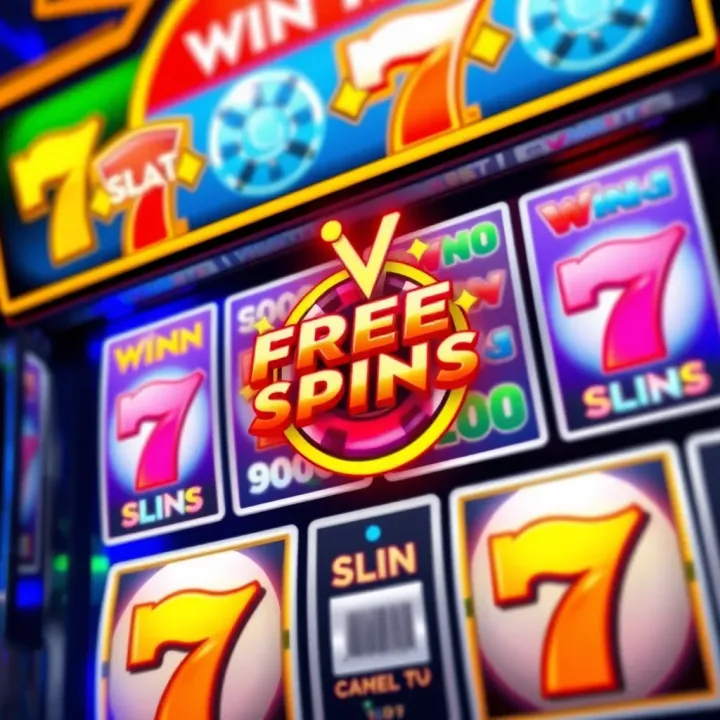 Colorful slot machine reels displaying winning combinations with free spins symbol highlighted