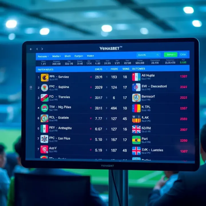 Illustration of a sports betting platform interface showing match results and odds