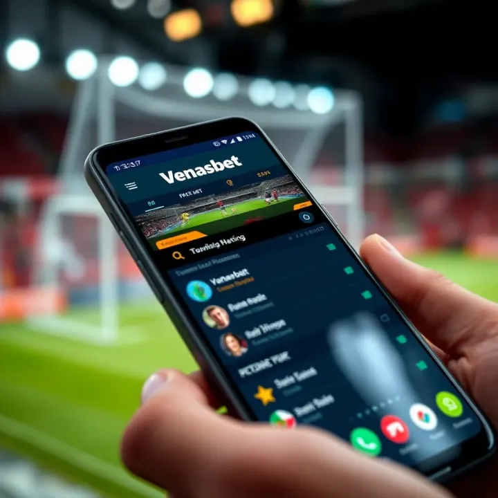 Smartphone displaying the Venasbet app home screen with betting options