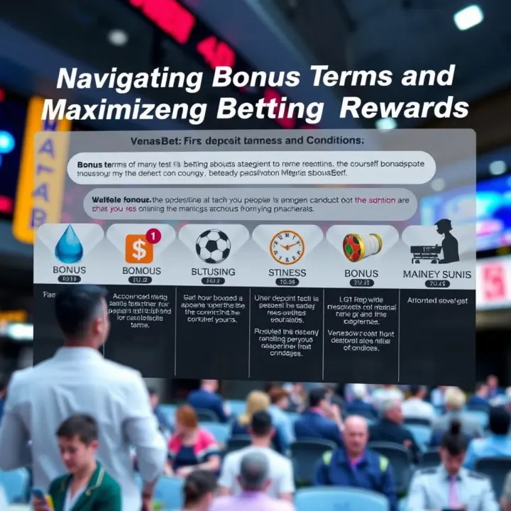 Navigating Bonus Terms and Maximizing Betting Rewards Graphic depicting bonus terms and conditions alongside icons representing successful betting strategies and bonus maximization tips