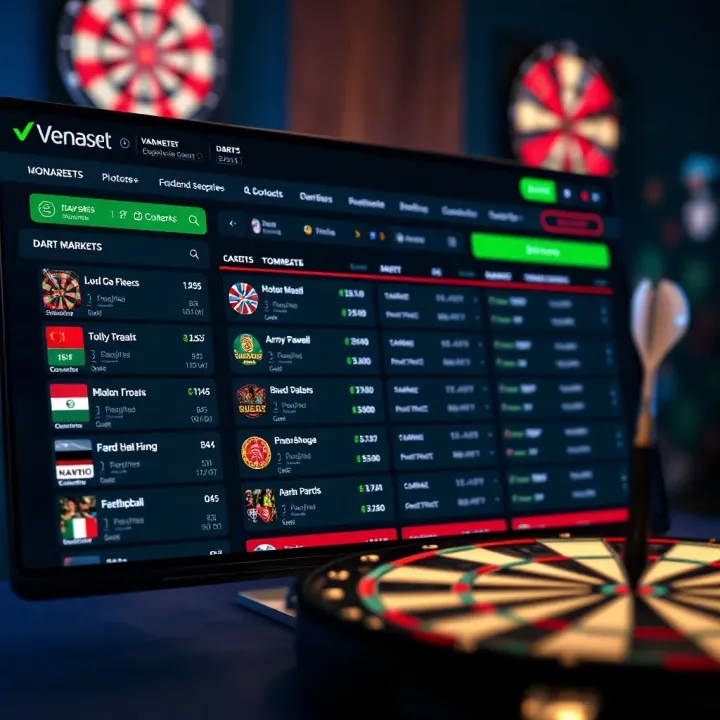 Venasbet Platform Featuring Darts Betting Markets Interface of Venasbet platform showing darts betting options and markets