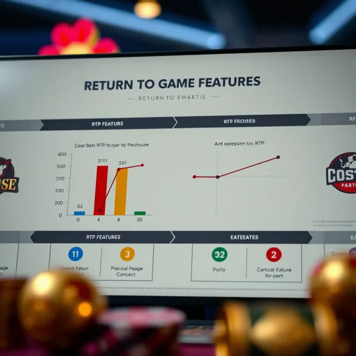 Understanding Return to Player (RTP) and Features Diagram explaining Return to Player (RTP) concept with charts and game feature icons